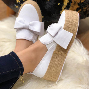 Free Shipping Plus-Size WomenS Shoes New Spring/Autumn Collection Platform Sole Rope And Bow Detail Casual WomenS Flats Size 43