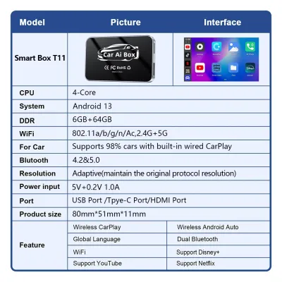 Car Ai Box Carplay Car Android box Carplay Ai Box Wired to Wireless Carplay Adapter Android Auto Apple Carplay Dongle