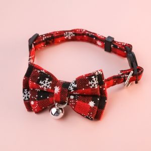 Pet Adjustable Anti-suffocation Double-layer Bowknot Snowflake Plaid Christmas Collar Cat Dog Bell Accessories Necklace