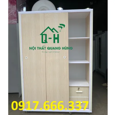 TỦ QUẦN ÁO NHỰA ĐÀI LOAN 1M8X1M2 MÀU KEM CỬA LÙA