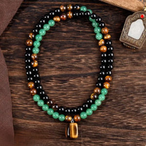 Fortune Necklace/Pendant/Green Sandstone Tiger Eye Stone Necklace/Layered Design Crystal Pendant/Daily Wear/Men