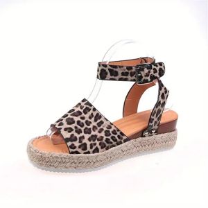 [Free Shipping] Plus-Size Roman Sandals For Women Fashionable Wedge Heel Open-Toe Design With A Single-Strap Buckle And Woven Straw Detailing