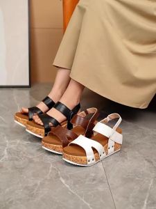 2026 Summer New Large Size Wedge Heel Buckle Sandals For Women With Rivets Fashionable High Heel WomenS Shoes
