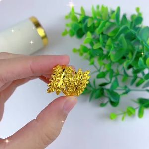 [ Premium Selection ] Anid African Dubai Bride Flower Ring Nigeria 24K Gold Plated Copper Ring Women Wedding Jewelry