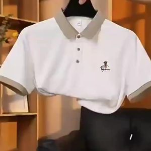 POLO ผู้ชายเสื้อแขนสั้นปักลาย T ชุดเสื้อฤดูร้อนขนาดใหญ่หลวมสำหรับพ่อวัยกลางคนแบรนด์ธุรกิจทันสมัย