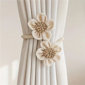 Bendable Flower Curtain Tie Cotton Liene Curtain Holder Rope Backs Holdbacks Buckle Clips Accessory Cute Floral Curtain Rope Home Decor