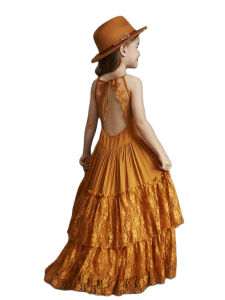 Cô gái lớn Hoa Tiệc cưới hở lưng Váy voan Công chúa Trẻ em Bohemia Ren dài Váy Vestidos Quần áo cho 3-15 tuổi2026