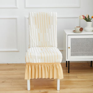 DewyBabe Thickened Integrated Printed Telescopic Dining Chair Cover with Skirt Modern Hotel Chair Cover