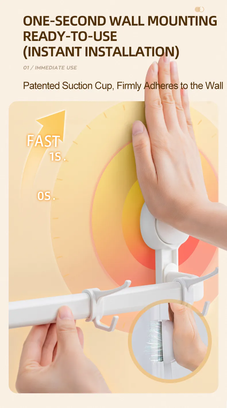 Description Picture 3 of itemTAILI Towel Rack Bathroom Shelf Hooks Hanger Kitchen Storage Racks Wall Hooks Organizer Suction Cup Clothes Holder Bathroom