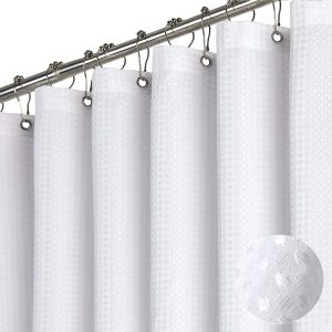 KORMES Waffle Fabric Shower Curtain with Anti-Bacterial Coating - Waterproof Polyester Linen Bathroom Partition