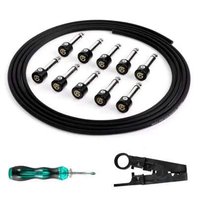 Ghost Fire Solderless Pedalboard Cable Kit - No Cable Stripping Required6.5ft Cable & 10 Nickel Plated Copper Tip Connectors for Guitar Effects & Pedal Board with Cutter Bolt Driver (SP-01)