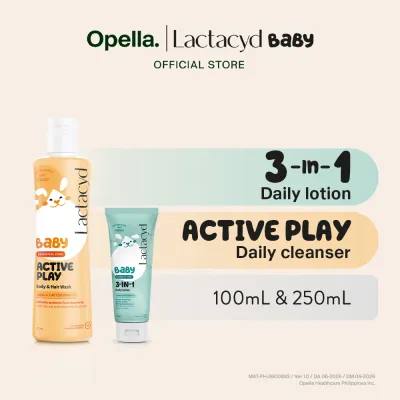 Lactacyd Baby Lotion 3-in-1 Daily Body Lotion 100mL + Active Play Baby Wash Shampoo 250mL