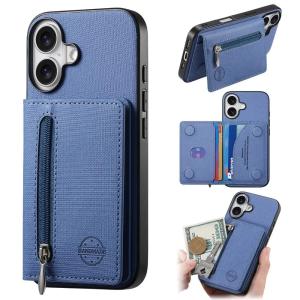 Zipper Wallet Card Holder RFID-blocking Magnetic Phone Case for iPhone 16 E 16 Pro Max 15 14 Plus 13 12 11 Bracket Stand Cover