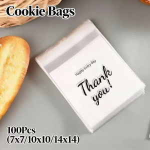 Premium Plastic Cookie Bags with Self-Seal for Bakery Candy & Party Treats 100Pcs(7x7/10x10/14x14)