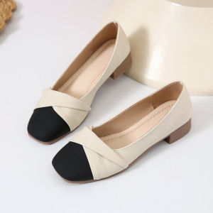 Womens 3cm Low-Heel Square-Toe Chunky-Heel Rubber PU Shoes [Special Offer]