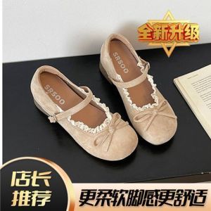 Free Shipping Sweet-Style Ballet Flats For Women 2026 Spring Collection New Chunky-Heel Shallow-Toe Design Perfect With Dresses Featuring A Bow Detail