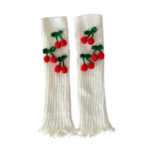 Christmas Ruffled Leg Warmers Sweet Cute Cherry Bowknot Knitted Boot Cuffs Toppers Festival Footless Socks for Women