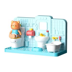 FUNG MALL Nội thất nhà búp bê Đồ chơi phòng tắm mô phỏng gấu Đồ chơi khai sáng Bồn tắm Đồ chơi xếp hình nhà vệ sinh Đồ chơi nhà cho bé Mô hình mô phỏng Đồ chơi điện tử hài hước cho bồn cầu Quà tặng tiệc tùng