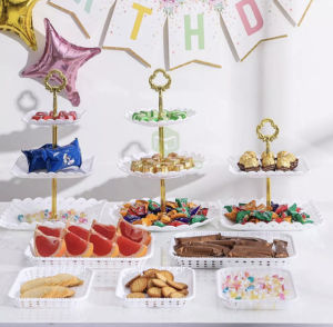 [SG SELLER] Cake Stand 3 Layers Wedding Cake Plate Stand Dessert Fruits Vegetable Placed Tool Food Display Tray Cupcake Candy Cookie Serving Plate for Wedding Birthday Party