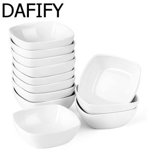 DAFIFY Smooth Sided Series Square Porcelain Ramekin Bowls for Baking Ceramic Cream White Dishes 10x3.4cm