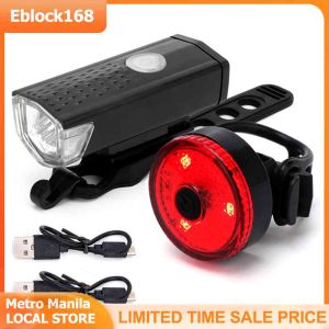 Bicycle Head Light Tail Light Set Ultra Brightness Mountain Cycle Waterproof Easy To Install USB Rechargeable Front Flashlight and Back Bike Lights Set LED Headlight Night Riding Rainproof Outdoor Cycling Safety Warning Lamp Bicycle Accessories