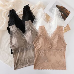 VCH V Neck Lace Mesh Camisole Slim Fit Transparent Underwear for Women Undershirt Thin Lace Crop Tops Women