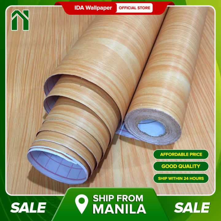 IDA Wallpaper 10Mx45CM Plain Beige Wood Style PVC Self adhesive