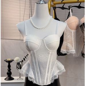 BNU0349 Transparent Lace Camisole Slim fit Mesh Suspender Vest Tank Top Fishbone Crop Tops Women