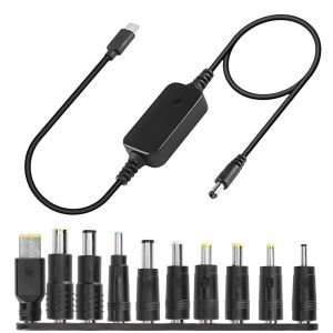ZENO 5V/9V/12V/15V/20V USB C to DC PD Adapter Cable with 10 Connector Tips Adjustable Voltage Boost Cable Professional Universal Type-C to DC Power Cord Wifi Router Laptop