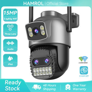 Hamrol 15MP Three Lens PTZ WiFi Camera 10X Zoom 5G&2.4GHz Human Tracking Outdoor Waterproof Wireless CCTV O-KAM App