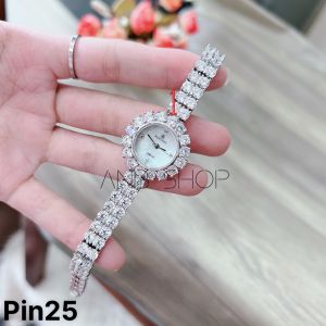 Đồng hồ nữ AnBShop Royal R2033 dây thép điểm nhấn bông hoa hồng trên mặt - lắc tay - nạm đá sang chảnh - size 20mm