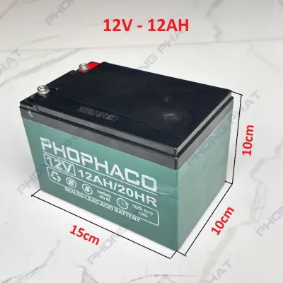 Ắc Quy 12V 12Ah PHOPHACO Khô Kín Khí – Pin Bình Xịt Điện 12V Loa Kéo Máy Phun Thuốc – Bền Chính Hãng
