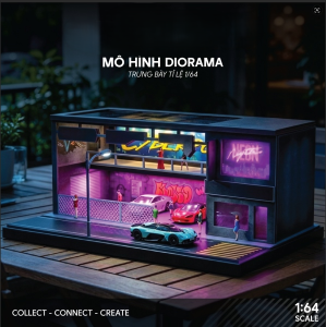 Mô Hình Tiểu Cảnh Diorama Bãi Đỗ Xe Phong Cách Cyberpunk Neon