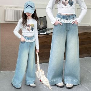 2026 Jeans Pants for Kids GIrl Straight Loose All-Match Washed Soft Denim Stylish Comfortable Wide Leg Trousers