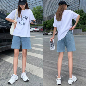 Denim Bermuda Shorts For Women High Waist Loose Fit Design Tokong Raw Hem Womens Shorts Jeans Wide Leg Size:S-2XL