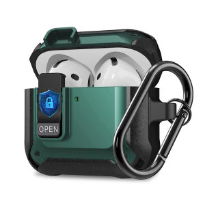 Secure Lock Switch Case For AirPods 4 / Pro2 / Pro / 2nd / 1st Generation Wireless Earphone Full Cover Military Armor Shockproof Protective Casing With Keychain