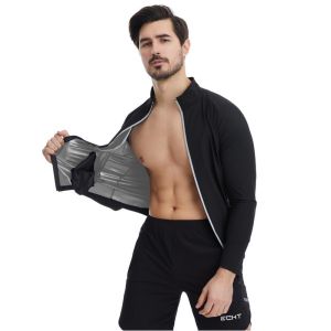 JHHB Men Sauna Suit Neoprene Sweat Jacket Workout Weight Loss Long Sleeve Waist Trainer Body Shaper with Zipper