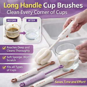 2-in-1 Long Handle Sponge Brush Cup Cleaner with Water Squeeze Function for Easy Cleaning