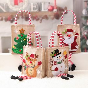 MEET GANG New Year Merry Christmas Funny Linen Party Gift Elk Sacks Kids Candy Bag Handbag Doll Toy Xmas Tree Wrapping Pouch Christmas Tote Bag Gift Bags Goodie Bags
