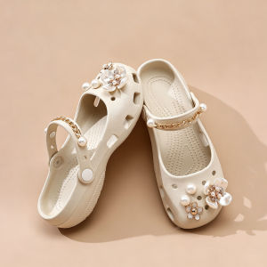 Women Cute Garden Clogs Slip On Soft Sole Casual Sandals with Pearl Charm