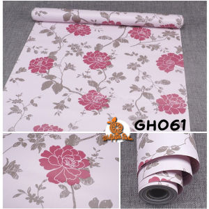 Wallpaper Stiker Dinding Pvc Motif Bunga Mawar Dasar Pink Stiker Dinding Ukuran 45 Cm X 9Meter Wallstiker Motif Gh061 RAINBOW STORE HOME