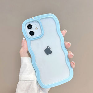 Rivel 2 In 1 Clear Candy Color Wavy Border Phone Case For iPhone 15 14 13 12 11 Pro Max Plus XS XR X XS Max Transparent Fashion Phone Casing Simple Gentle Phone Cover Shell Hot Sale