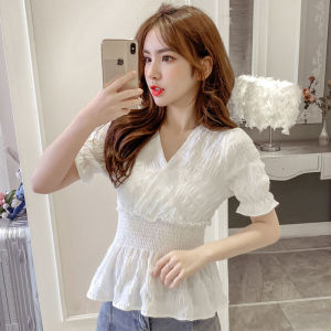 Áo Kiểu Nữ Áo Dáng Dài Áo Cánh Nữ Phong Cách Hàn Quốc Xếp Nếp Mỏng Eo Cổ Chữ V Ngọt Ngào Mới Mùa Hè 2024 Thiết Kế Sense Niche áo kiểu nữ đẹp hot hiện nay 2024