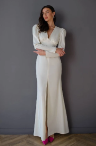 Ivory maxi wedding dress civil wedding dress with cut on the leg rehearsal ivory dress simple wedding dress bridal maxi dress