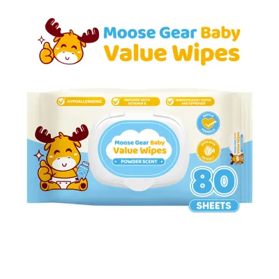 Moose Gear Baby Value Wipes Powder Scent 80s Hypoallergenic w/ Vitamin E & Aloe Extract