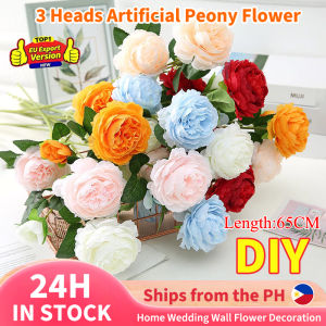 3 Heads Rose Artificial Flowers 65cm Long Stem Fake Flowers Silk Bouquet for Home Wedding Decoration flower Garden Party Birthday Valentines Christmas Table Decor DIY Flower Pink Artificial Peony Flower