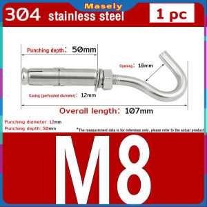 Masely Heavy Duty Concrete Hook 304 Stainless Steel M6 M8 M10 Expansion Screw Hooks
