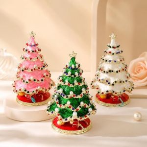YOUSHI TOP Metal Christmas Tree Ornaments Enamel Colorful Jewelry Storage Box Luxury Pearl Crystal Christmas Decoration Home Decoration