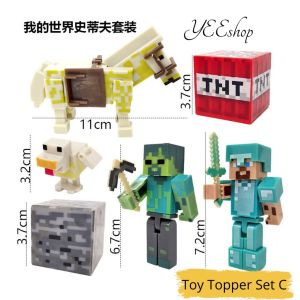 | Cake Decoration | Minecraft Theme Figurine Boy Kid Birthday Cake Topper 我的世界积木玩具男孩儿童生日蛋糕装饰摆件