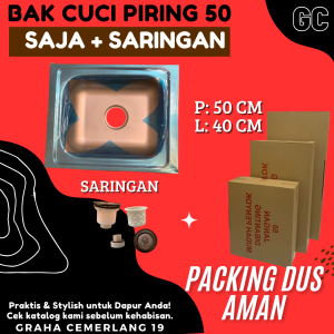 SINK/ WASTAFEL/ BAK CUCI PIRING STAINLESS 50 CM + SARINGAN + SELANG + KRAN KOMPLIT